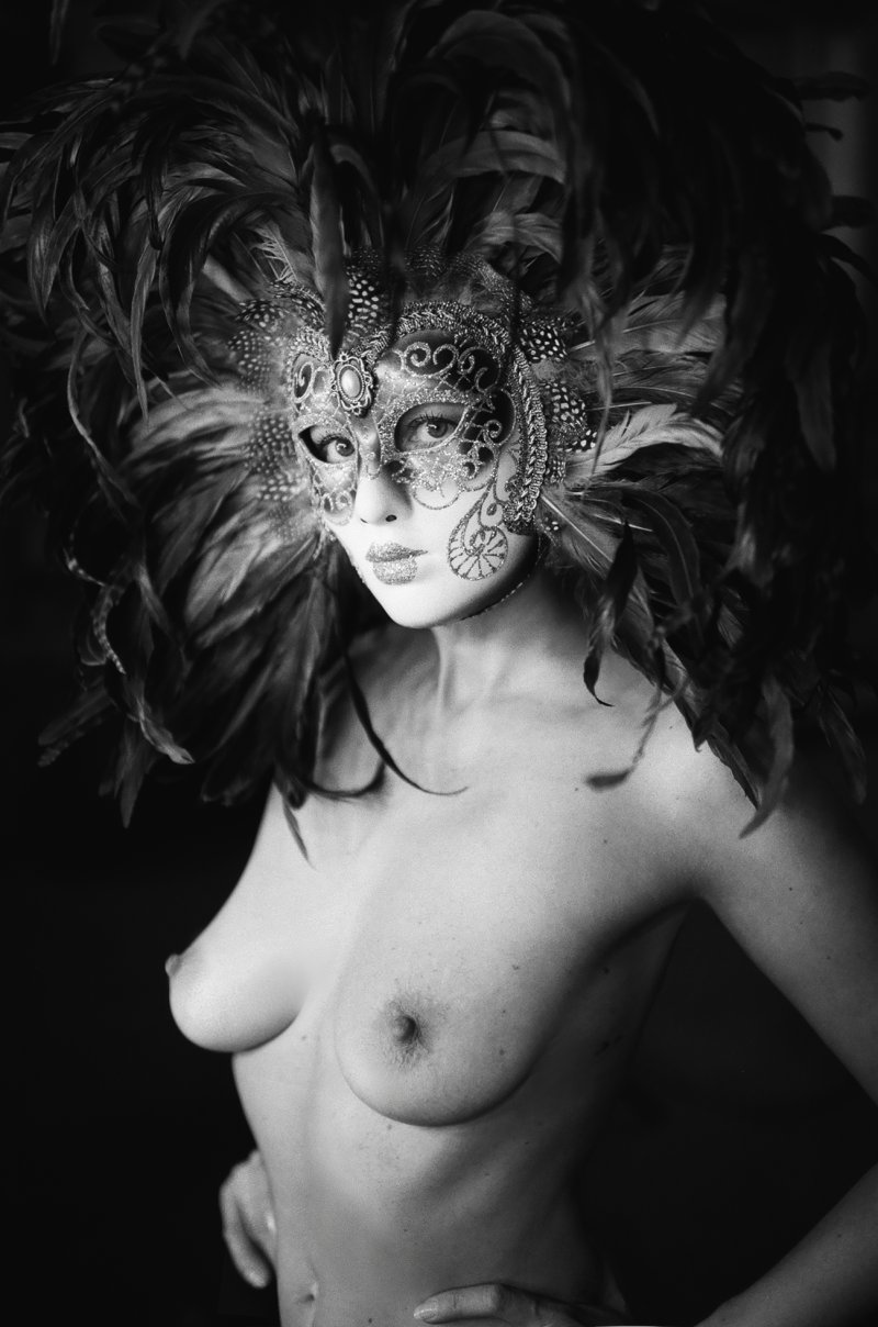 Девушка в венецианской маске ню