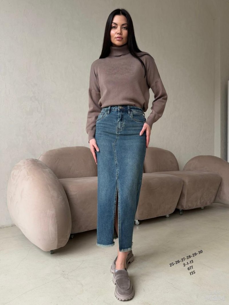 Юбка джинсовая макси с разрезом спереди