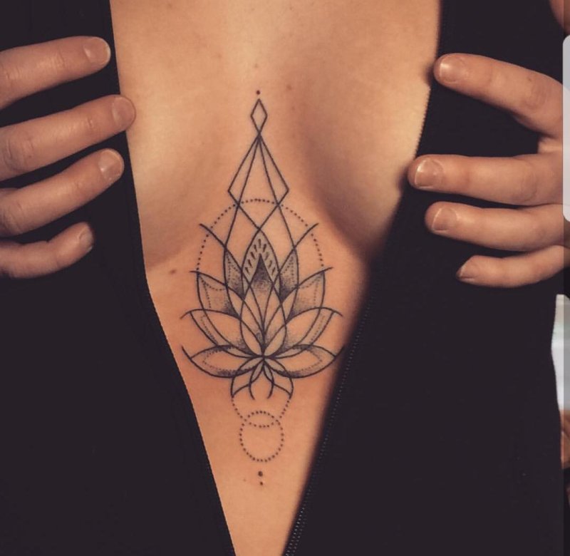 Тату между грудиной для девушек