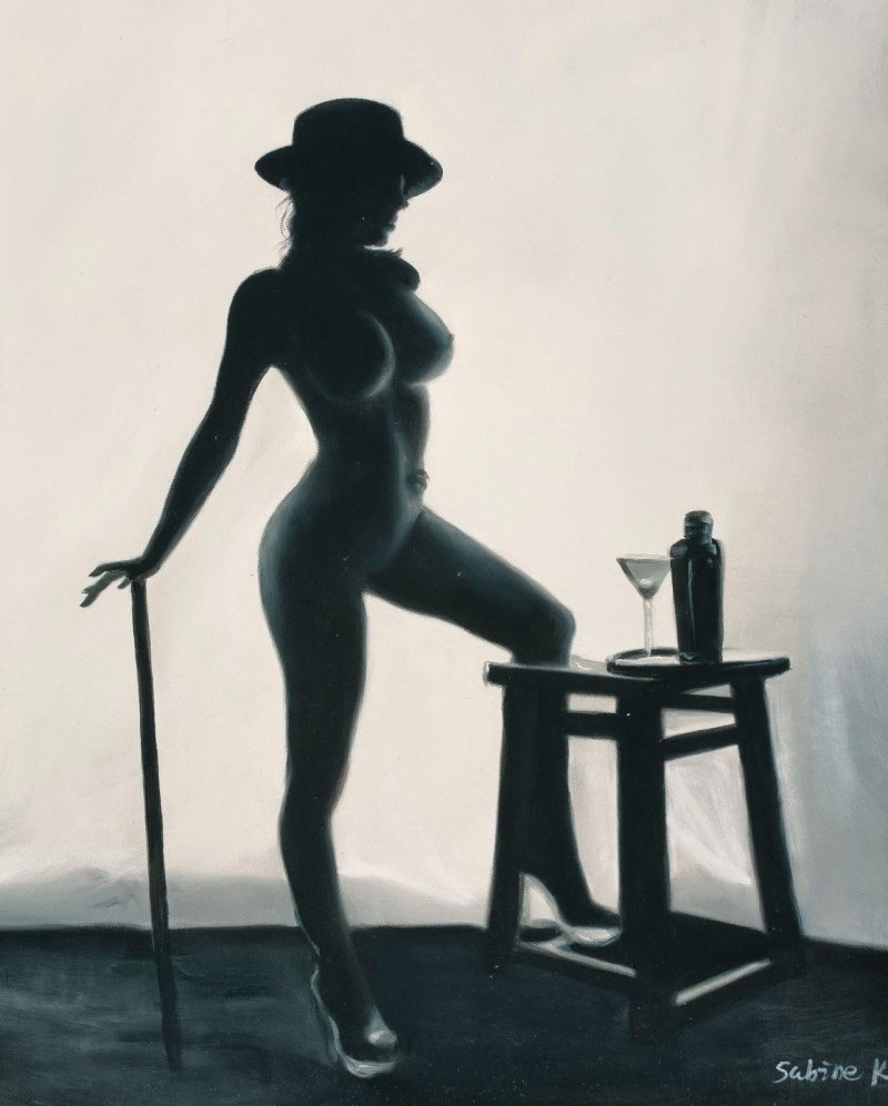 Ню обнаженка в шляпе с вуалью