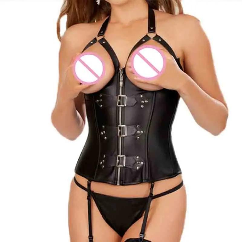 Кожаный корсет с открытой грудью
