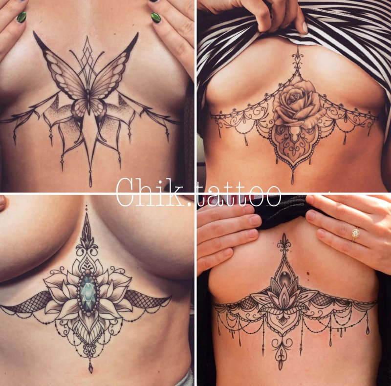 Татуировка под грудью у девушек