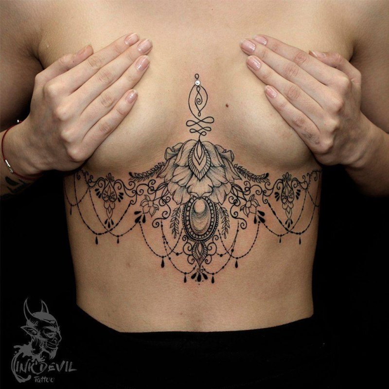 Женские тату под грудью