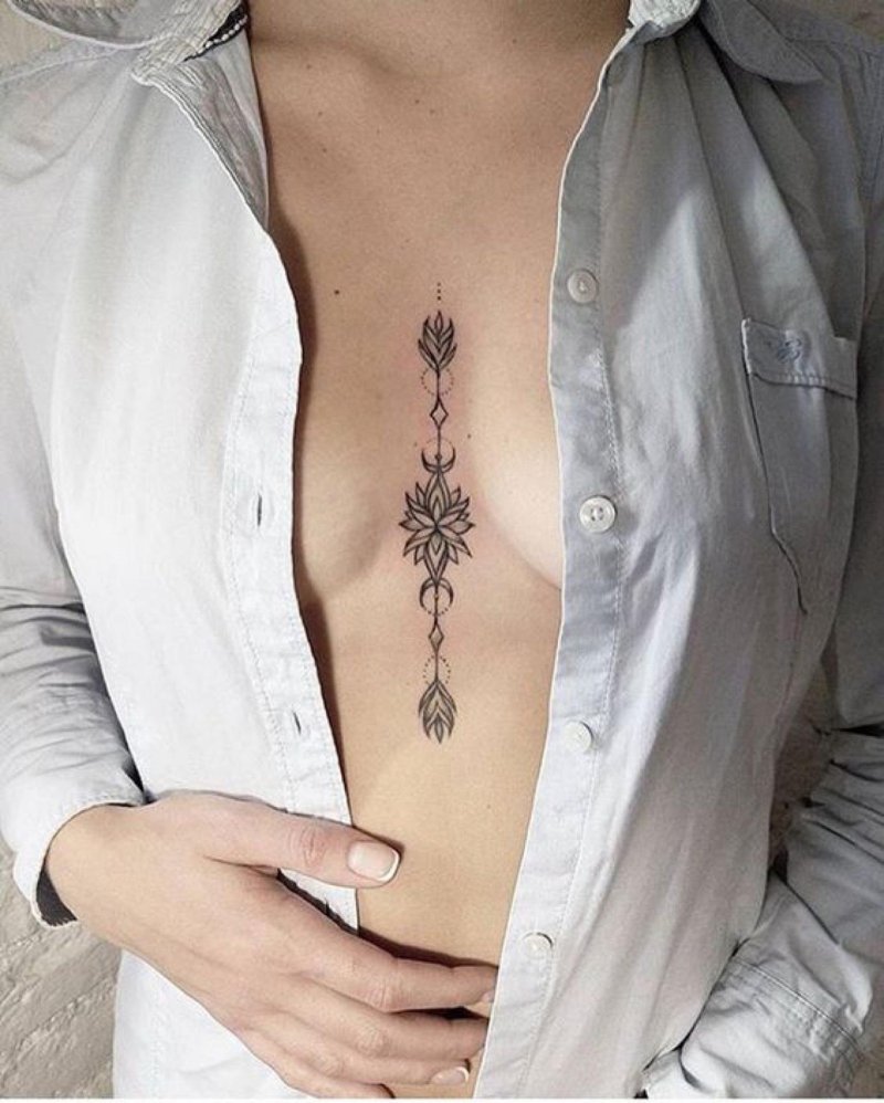 Тату между грудиной посередине