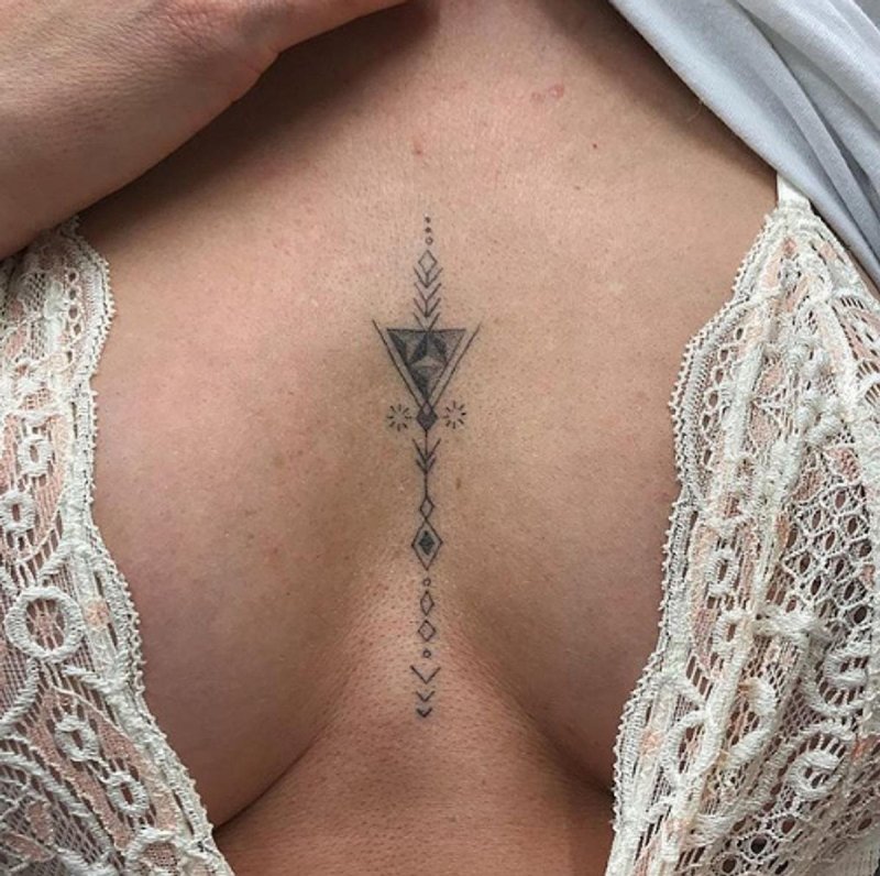 Тату между грудиной у девушек