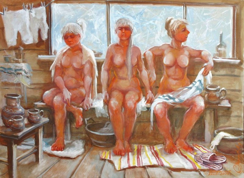Женщина в бане картина