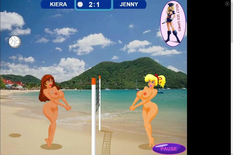 Голые девушки играют в волейбол